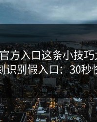 爱游戏官方入口这条小技巧太冷门，却能立刻识别假入口：30秒快速避坑